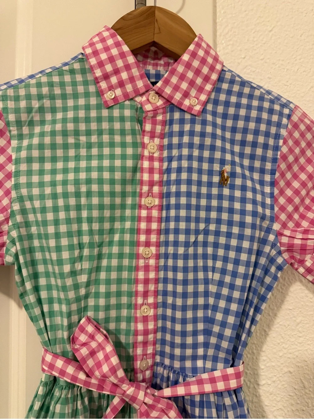 NWT Polo Ralph Lauren Girls Patchwork Gingham Cotton Poplin Shirt Dress 12